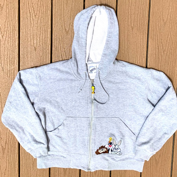 WARNER BROS. STUDIO BUGS BUNNY TAZ TWEETY SYLVESTER EMBROIDERED SWEAT JACKET MED - Picture 3 of 7